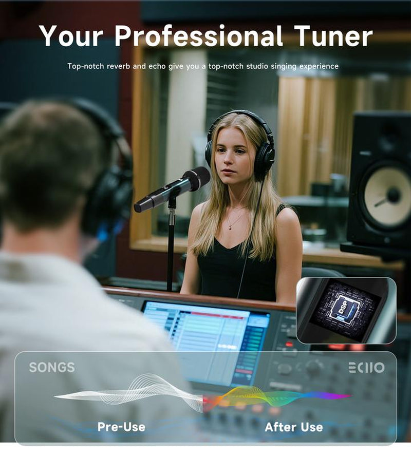 Wireless Microphone, Metal Dynamic Wireless Microphones with One-To-One Chip Connection and Rechargeable Receiver, 40H Duration, 200FT Range Receiving, Volume Control Karaoke Microphone for Singing