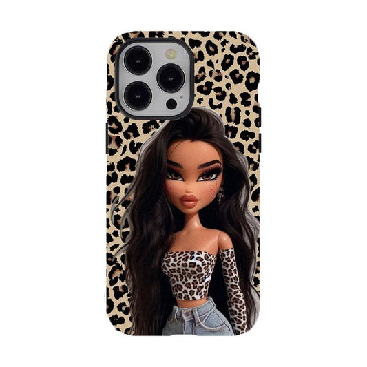 Y2K Vintage Bratz Doll Phone Case with Stylish Leopard Print Design Compatible for Iphone 17Air 16Promax 15 14 13 12 11 and for Samsung Galaxy S21-S25 Perfect Gift for Fans Her/Him Girly Phone Cases