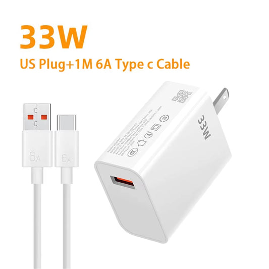 33W USB Charger Fast Charging QC3.0 USB C Type C Cable Wall Phone Charger Adapter for Iphone Huawei Samsung Xiaomi Quick Charge