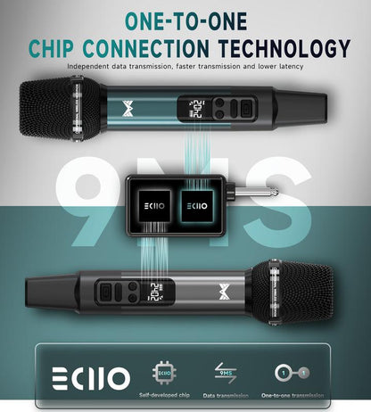 Wireless Microphone, Metal Dynamic Wireless Microphones with One-To-One Chip Connection and Rechargeable Receiver, 40H Duration, 200FT Range Receiving, Volume Control Karaoke Microphone for Singing