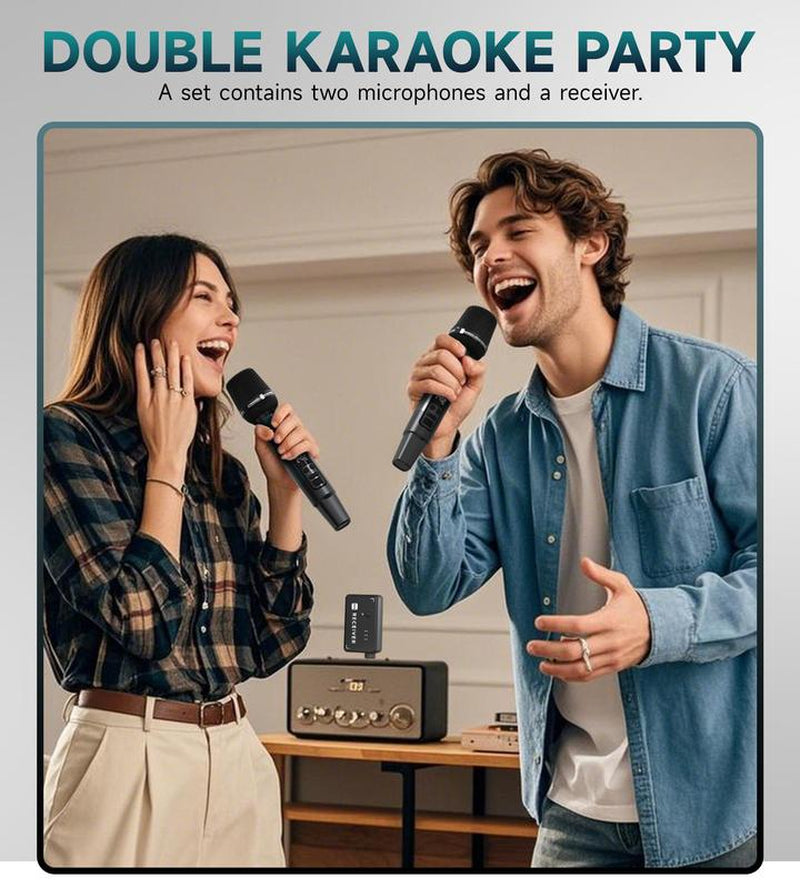 Wireless Microphone, Metal Dynamic Wireless Microphones with One-To-One Chip Connection and Rechargeable Receiver, 40H Duration, 200FT Range Receiving, Volume Control Karaoke Microphone for Singing