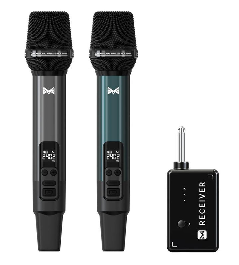 Wireless Microphone, Metal Dynamic Wireless Microphones with One-To-One Chip Connection and Rechargeable Receiver, 40H Duration, 200FT Range Receiving, Volume Control Karaoke Microphone for Singing