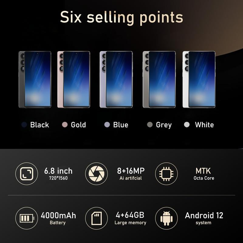 Fuffi-Smartphone 4+64GB/32GB ROM,3+32GB ROM, 6.8-Inch Display, Dual Sim Card Slot, Android 12.0 Os, 4G Network Support, Handwriting Pen Included