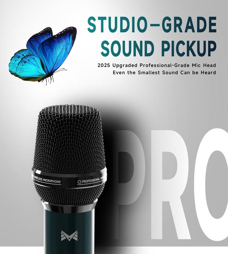 Wireless Microphone, Metal Dynamic Wireless Microphones with One-To-One Chip Connection and Rechargeable Receiver, 40H Duration, 200FT Range Receiving, Volume Control Karaoke Microphone for Singing