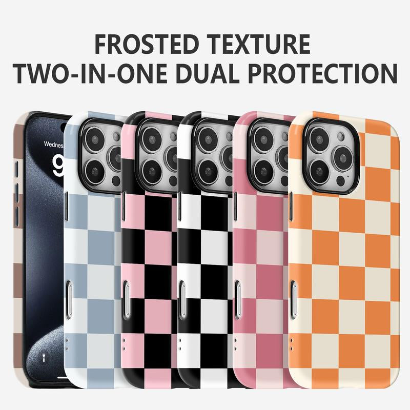 Matte Anti-Slip Checkerboard Phone Case for Iphone17 Air 16 Pro Max 15 14 plus 13 12 11 8 XR XS Anti-Fingerprint and Oil Stain Resistant, Wear-Resistant and Scratch-Resistant, Premium Matte Texture.Wc34